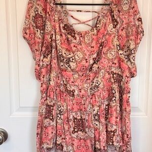 Torrid Pink and Brown Patterned Blouse